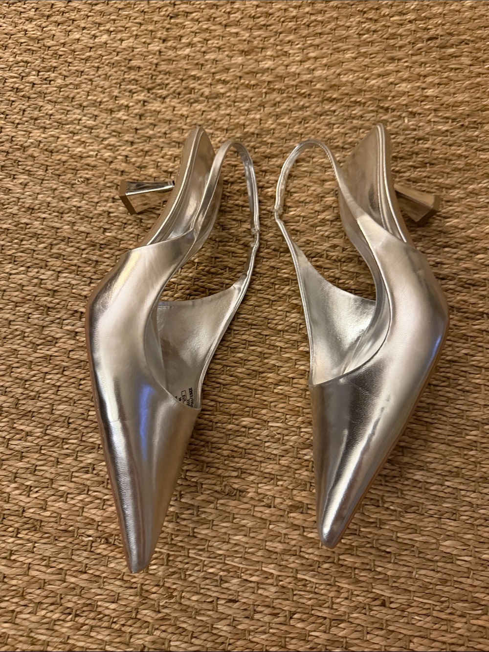 Zara Metallic Silver Slingback Pointed Toe Heels